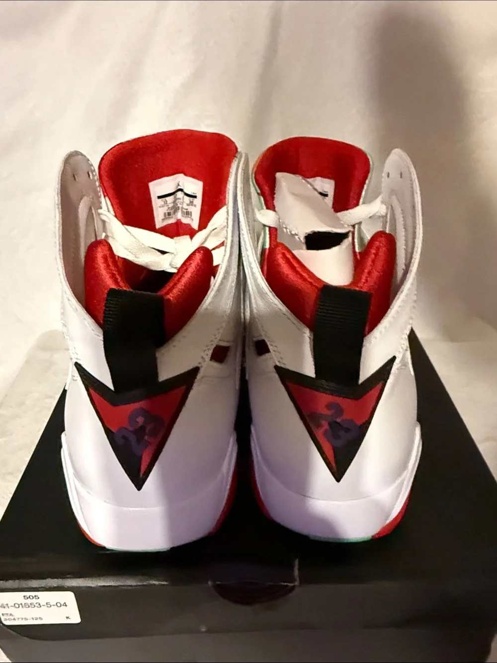 2015 Jordan 7 Retro White Sneakers with Red, Green & Orange Accents
